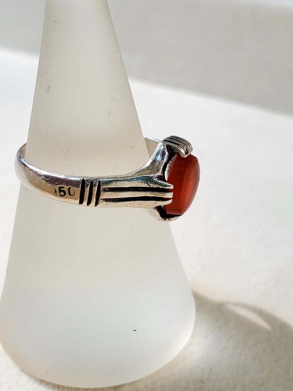 Vintage Sterling Silver Orange Cabochon Ring Size 6.5 Statement Ring - Picture 4 of 13